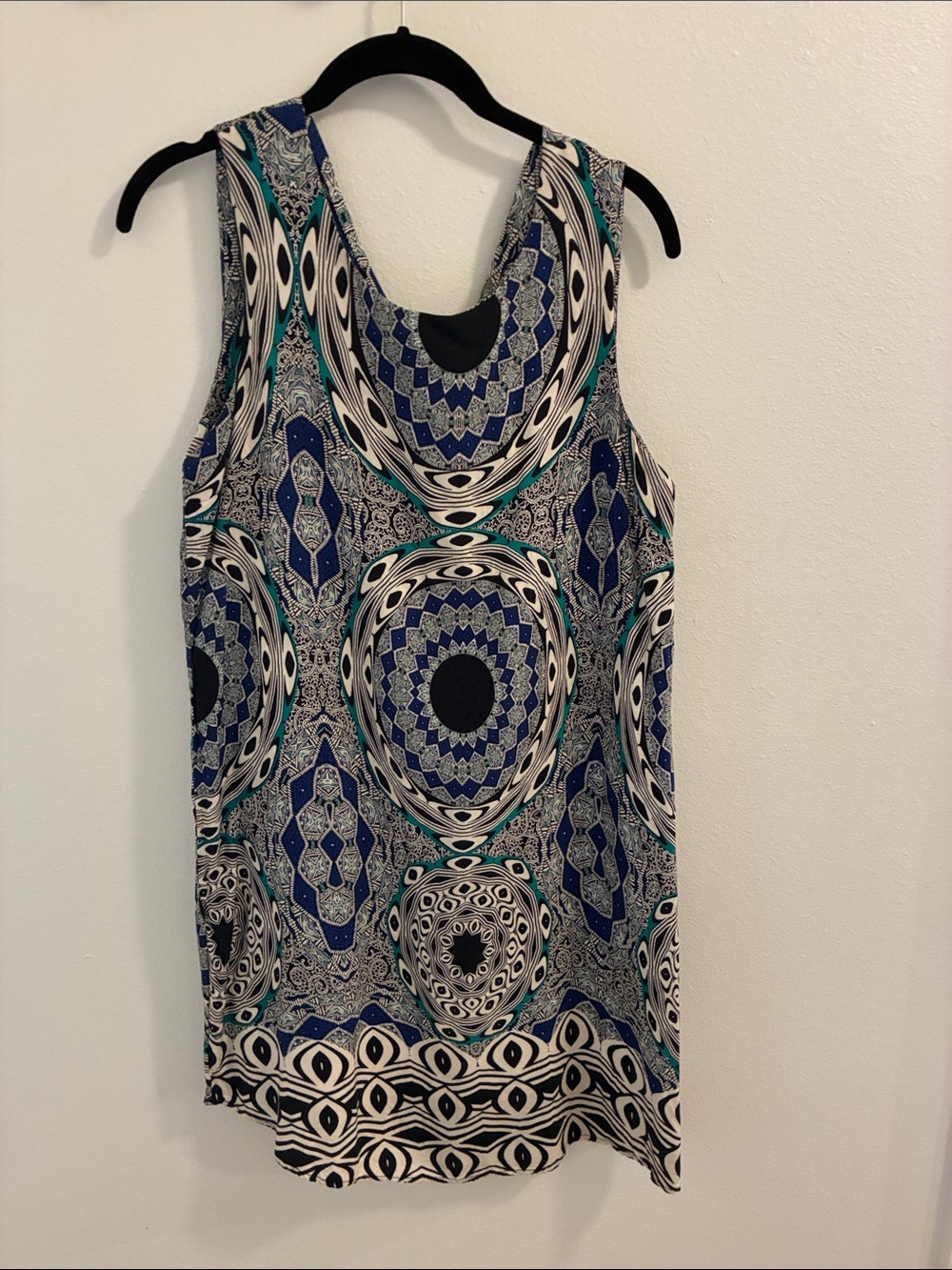 Sleeveless Printed Dress- Blue & Teal Pattern